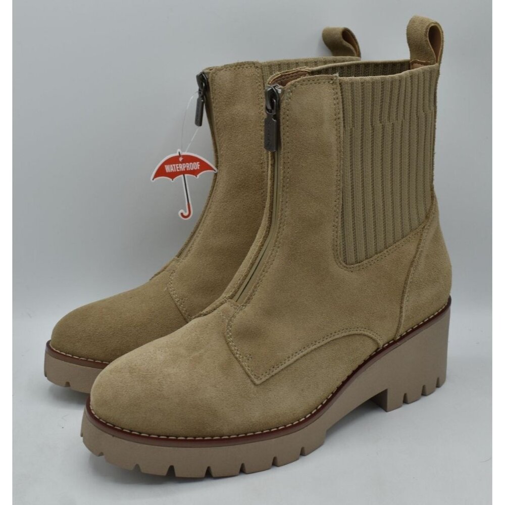 Blondo Women 11 Waterproof Zip-Up Ankle Boots Chunky‎ Lug Sole Beige Suede Upper